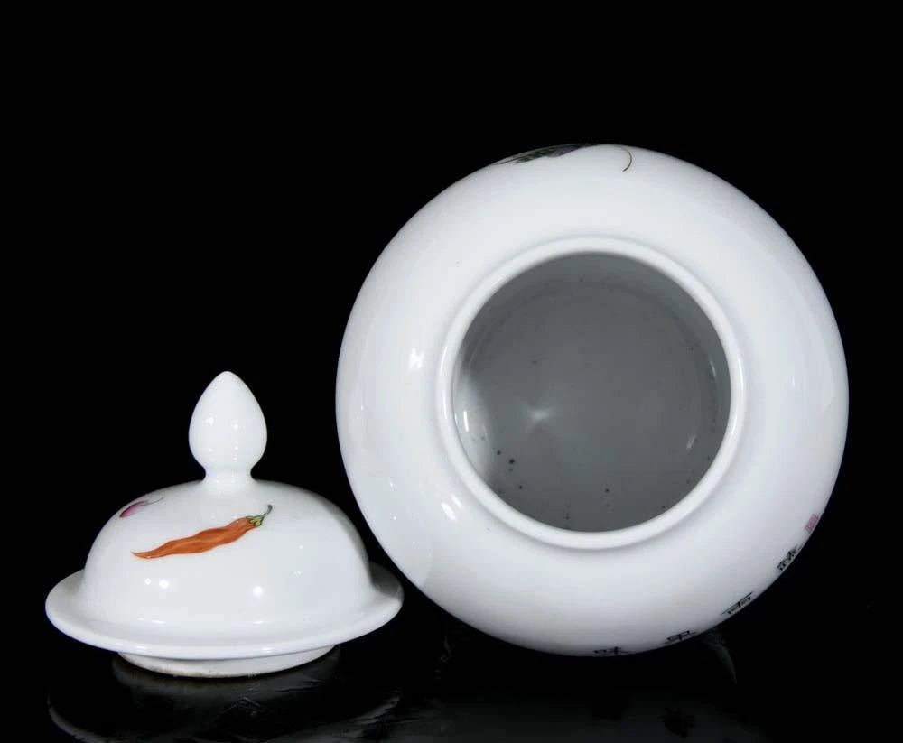 Qianlong Signed Pair Old Chinese Colour Enamel Lid Pot W/cabbage N3580