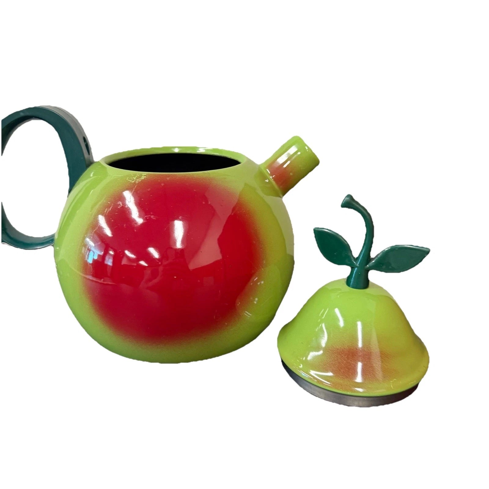Vintage Copco Kettle Enamelware 1980s Large Apple/Pear Shaped Retro Kitchen Tea