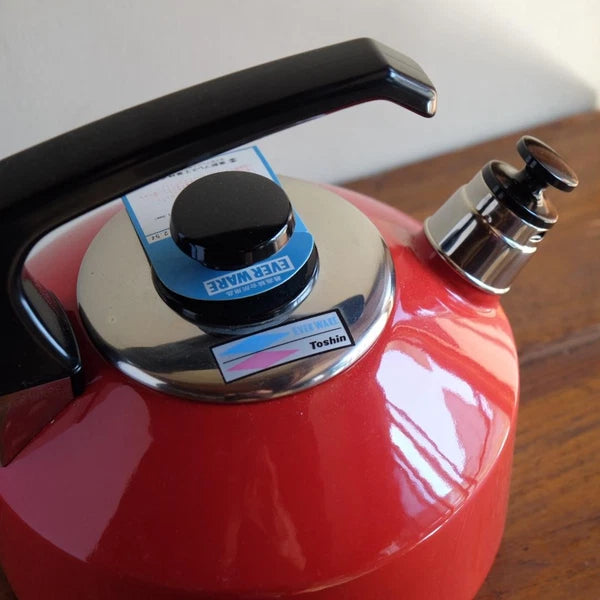 Kettle Ever Ware Enamel 2.5L White Red Detachable Whistle Used