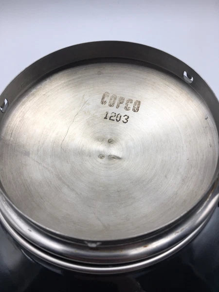 COPCO 2qt Black Enamel Whistling Teapot Kettle Chrome Top Mid Century Modern MCM