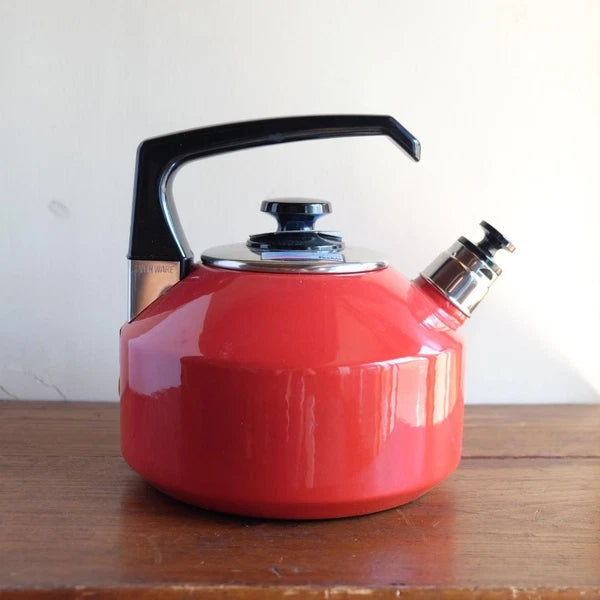 Kettle Ever Ware Enamel 2.5L White Red Detachable Whistle Used