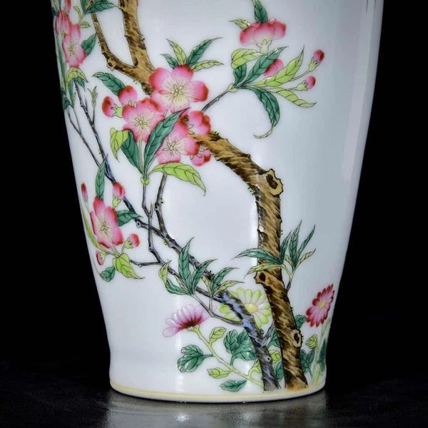 Qianlong Signed Old Chinese Colour Enamel Vase W/flower N3308