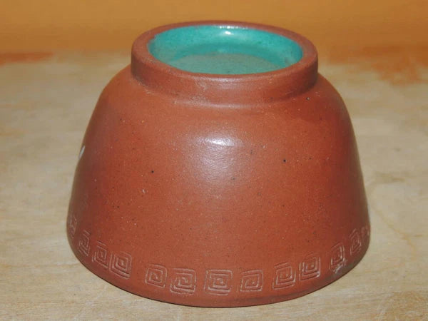 Chinese Yixing Zisha 2.75" Cup enamel / paint turquoise interior Antique