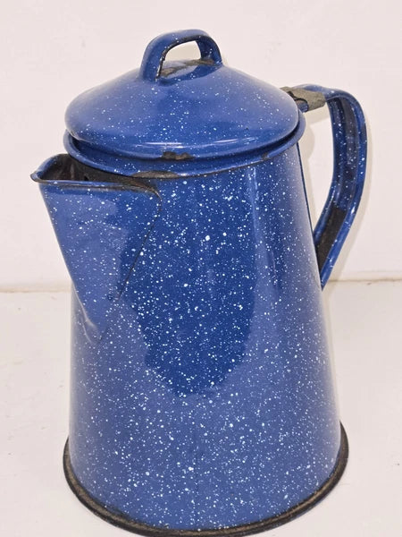 VTG Appropriately Rusted Blue Enamelware Small Camping Tea Coffee Pot