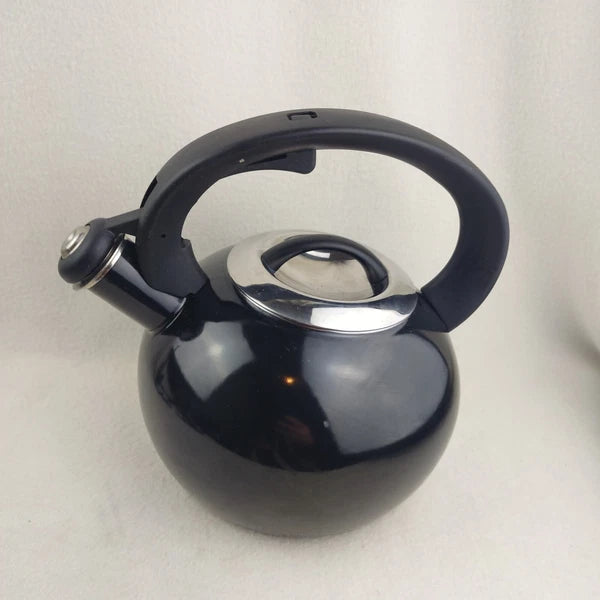 Whistling Tea Pot Kettle Black Enamel with Lid Large Unbranded