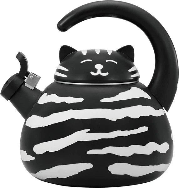 Supreme Novelty Enamel Stovetop Whistling Tea Kettle, Black and White Cat - New