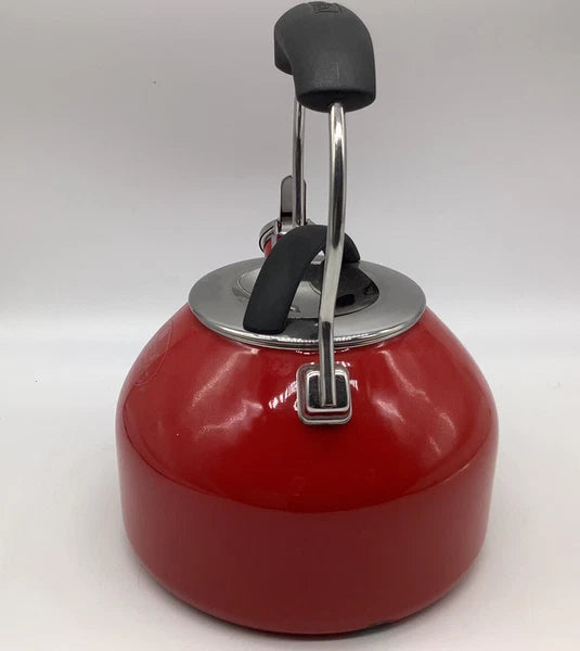 Chantal Whistling Tea Kettle Teapot Red & Silver Enamel 1.8 Quart New With Flaw