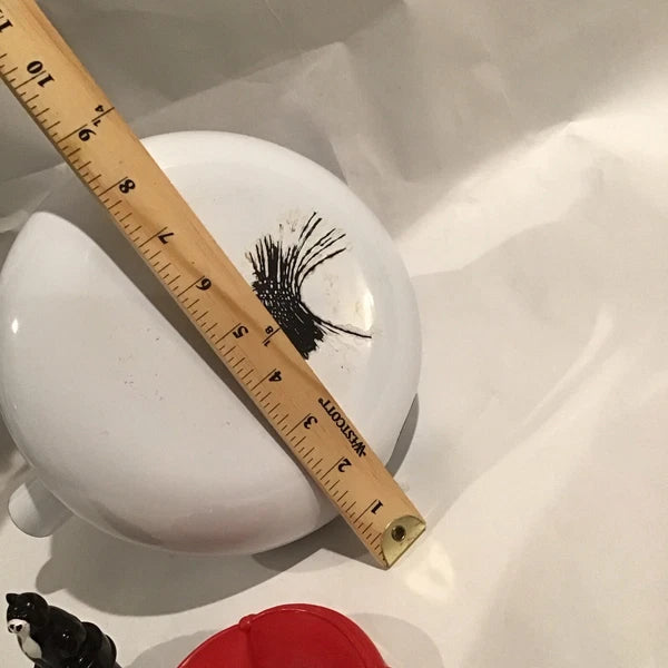 Red And White Enamel Kitty Cat Tea Kettle W/ Small Repair - Discounted