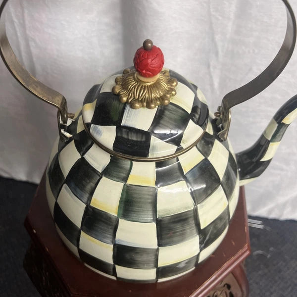 MacKenzie Childs Courtly Check Enamel Tea Pot
