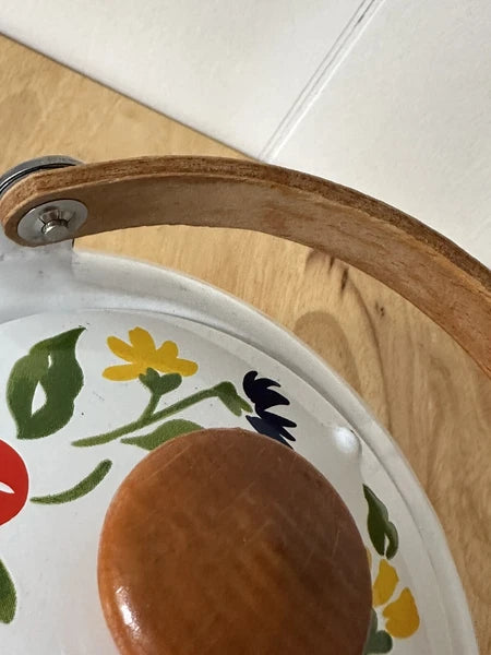 Vintage 1984 Kamenstein Enamel Floral Tea Kettle Wood Handle