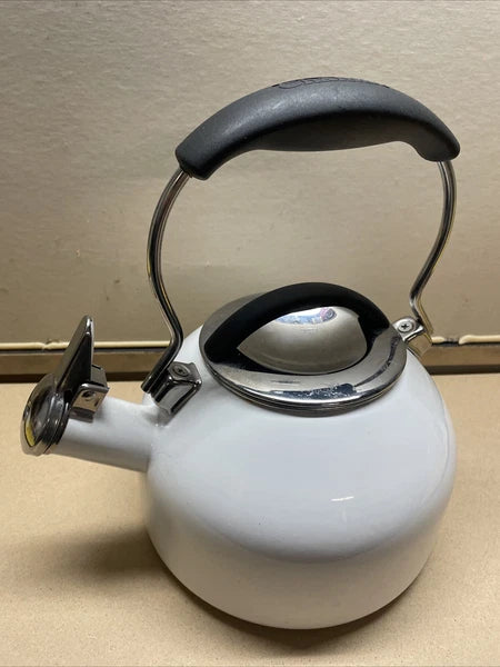 VTG Style Chantal Enamel on Steel WHITE Whistling Tea Pot Kettle