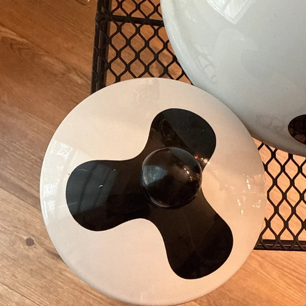 Vintage M Kamenstein Black White Cow Whistling Tea Kettle Teapot