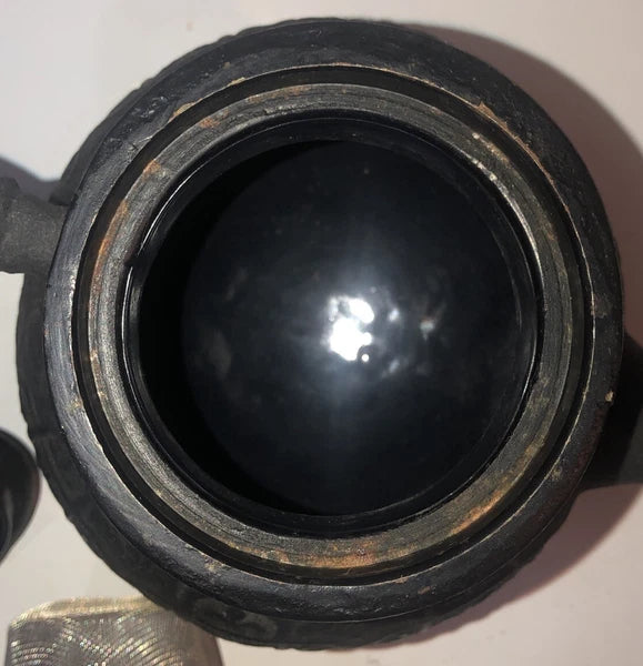 Ornate Vintage Cast Iron/Enamel Moroccan Style Tea Kettle 8" w/strainer basket