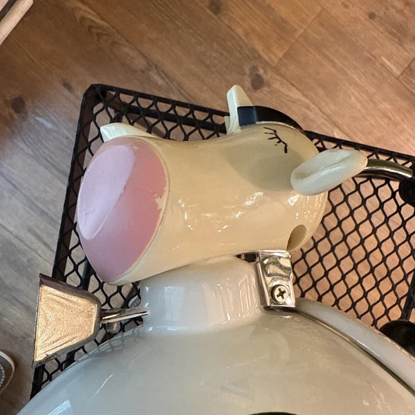 Vintage M Kamenstein Black White Cow Whistling Tea Kettle Teapot