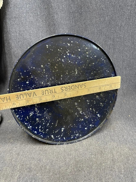 LARGE 9.25” Vintage Retro Enamelware Teapot Blue Speckled Enamel Granite Ware