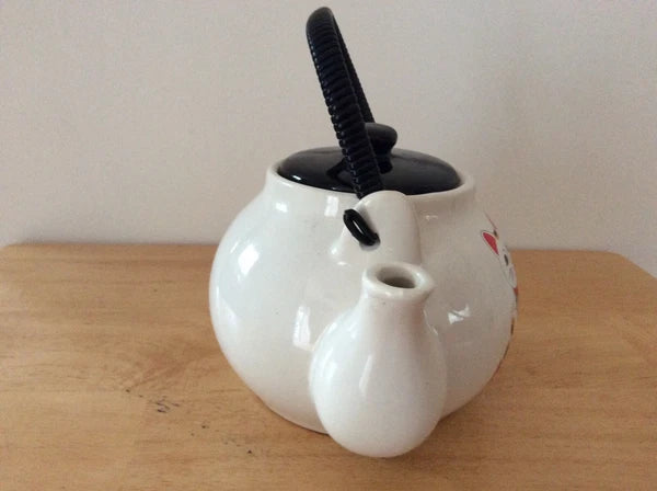 ENAMEL KETTLE TEAPOT CAT DESIGN PLASTIC HANDLE