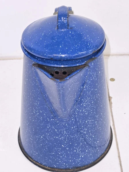 VTG Appropriately Rusted Blue Enamelware Small Camping Tea Coffee Pot