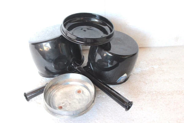 Enamel Tea Pot  With Handle 2 Pc Old Vintage Kitchenware Collectible