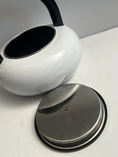 MCM Copco Sam Lebowitz Ultimo 2.5 Qt White Enameled Steel Whistling Tea Kettle