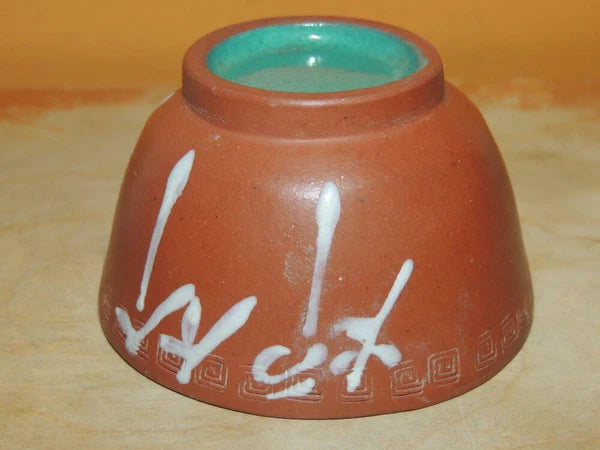 Chinese Yixing Zisha 2.75" Cup enamel / paint turquoise interior Antique