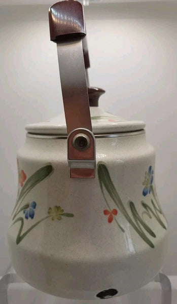 Vintage Tea Kettle, Floral Enamel on Steel Tea Kettle