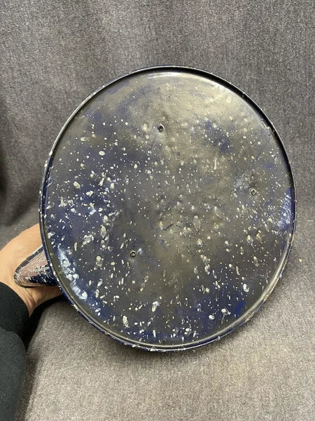 LARGE 9.25” Vintage Retro Enamelware Teapot Blue Speckled Enamel Granite Ware