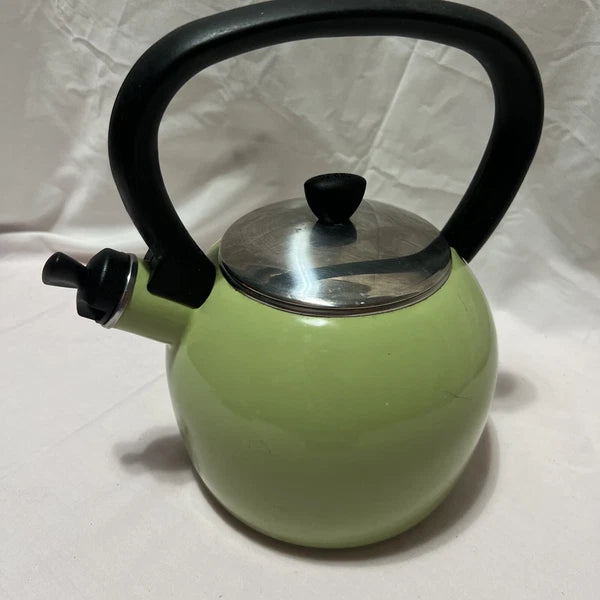 Vintage Copco Kettle Whistling Tea Pot Light green enamel
