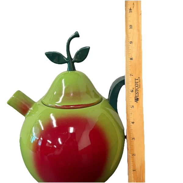 Vintage Copco Kettle Enamelware 1980s Large Apple/Pear Shaped Retro Kitchen Tea
