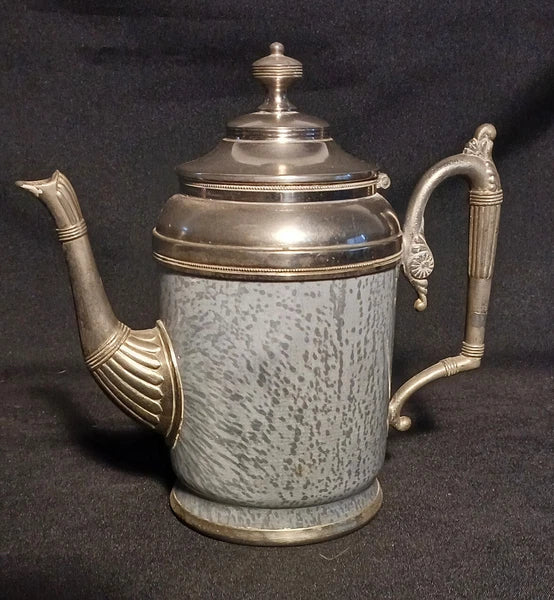 Antique Manning Bowing Gray Graniteware Enamelware Pewter Tea Coffee Set