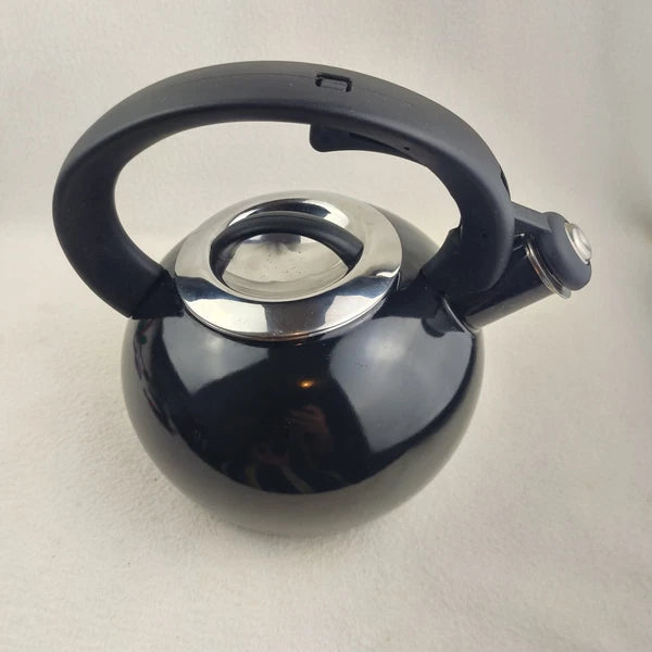 Whistling Tea Pot Kettle Black Enamel with Lid Large Unbranded