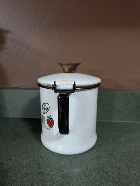 GEORGES BRIARD MCM ENAMELWARE TEA POT WHITE PINEAPPLE LEAVES STRAWBERRY BLACK