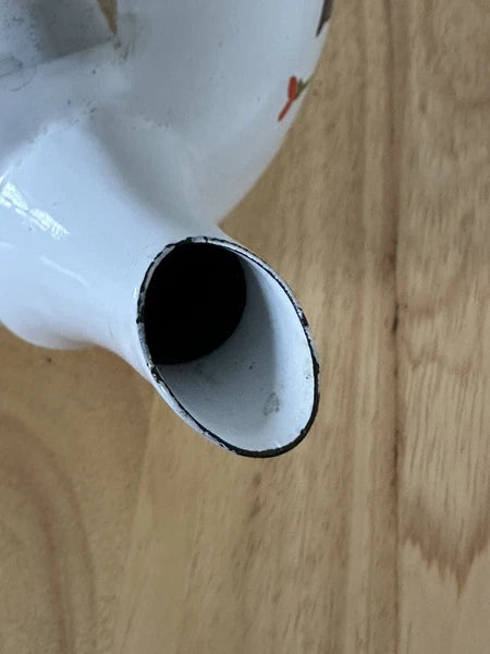 Vintage 1984 Kamenstein Enamel Floral Tea Kettle Wood Handle