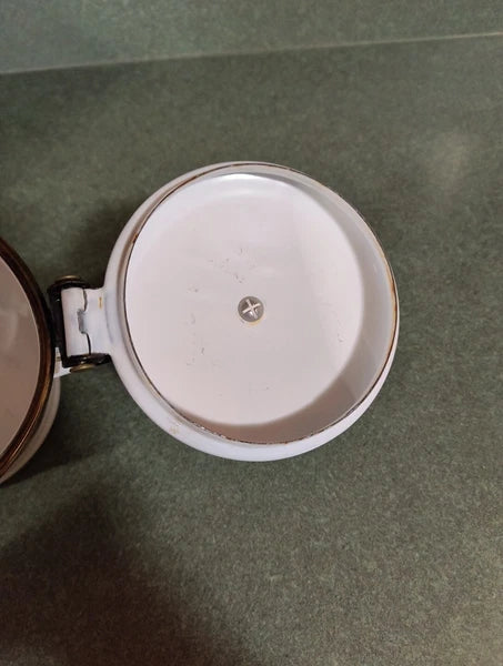 GEORGES BRIARD MCM ENAMELWARE TEA POT WHITE PINEAPPLE LEAVES STRAWBERRY BLACK