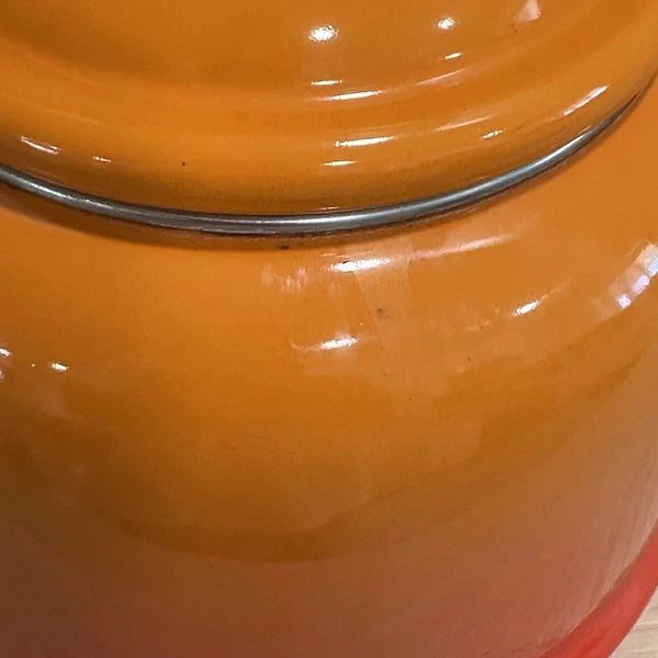 VTG Le Creuset Orange Flame Enamel Whistling Demi Kettle Teapot 1.25 Qt Pls READ