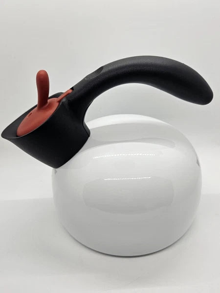 Michael Graves Designs White Enamel Tea Pot Kettle Black Handle