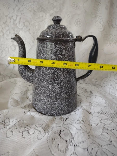 Nice Vintage Grey Speckled Enamel Coffee/Tea Pot