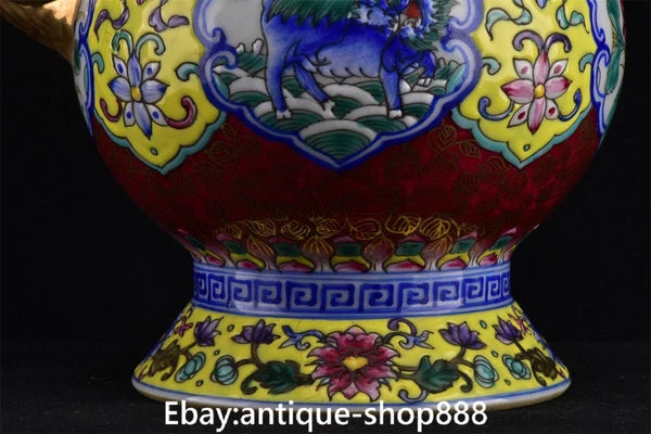 Qianlong Colour Enamel Porcelain Gilt Kylin Qilin Chilin Dragon Beast Kettle Pot