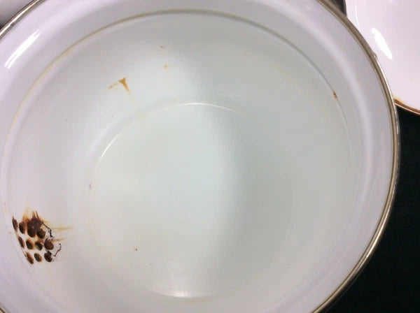 Vintage Enameled Metal Floral Teapot / Kettle Ceramic Handle + Brass Knob