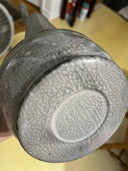 Antique Gray Graniteware Pewter Tea Pot Enamelware c1880