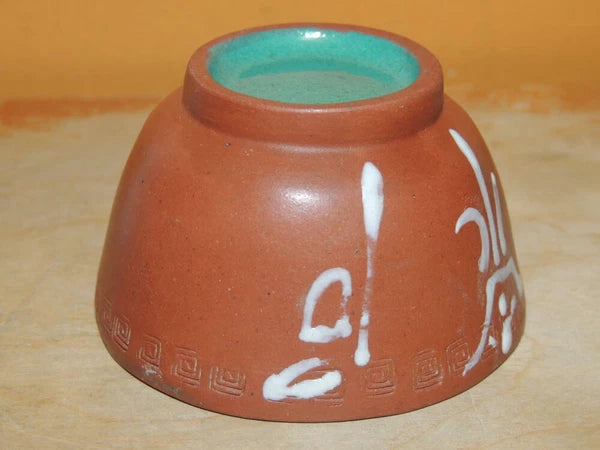 Chinese Yixing Zisha 2.75" Cup enamel / paint turquoise interior Antique