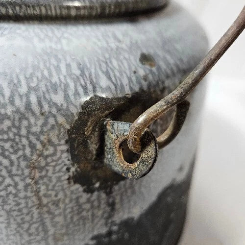 Antique Gray Enamelware Teapot Cowboy Camp Tea Kettle