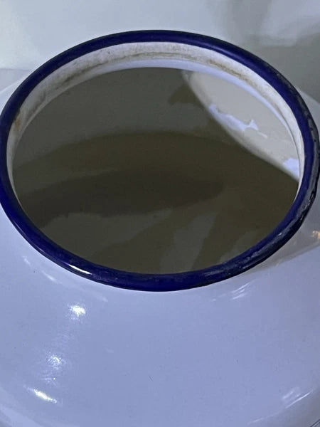 Vintage French Country Enamel tea kettle, "Copenhagen" 1960s Blue White Bistro