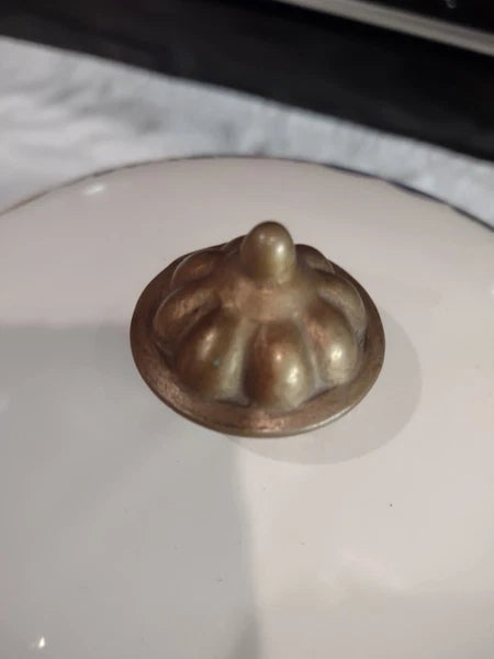 Vintage Cornucopia Set Of 3 Pot Tea Kettle Dutch Oven Enamel Steel Brass Lids