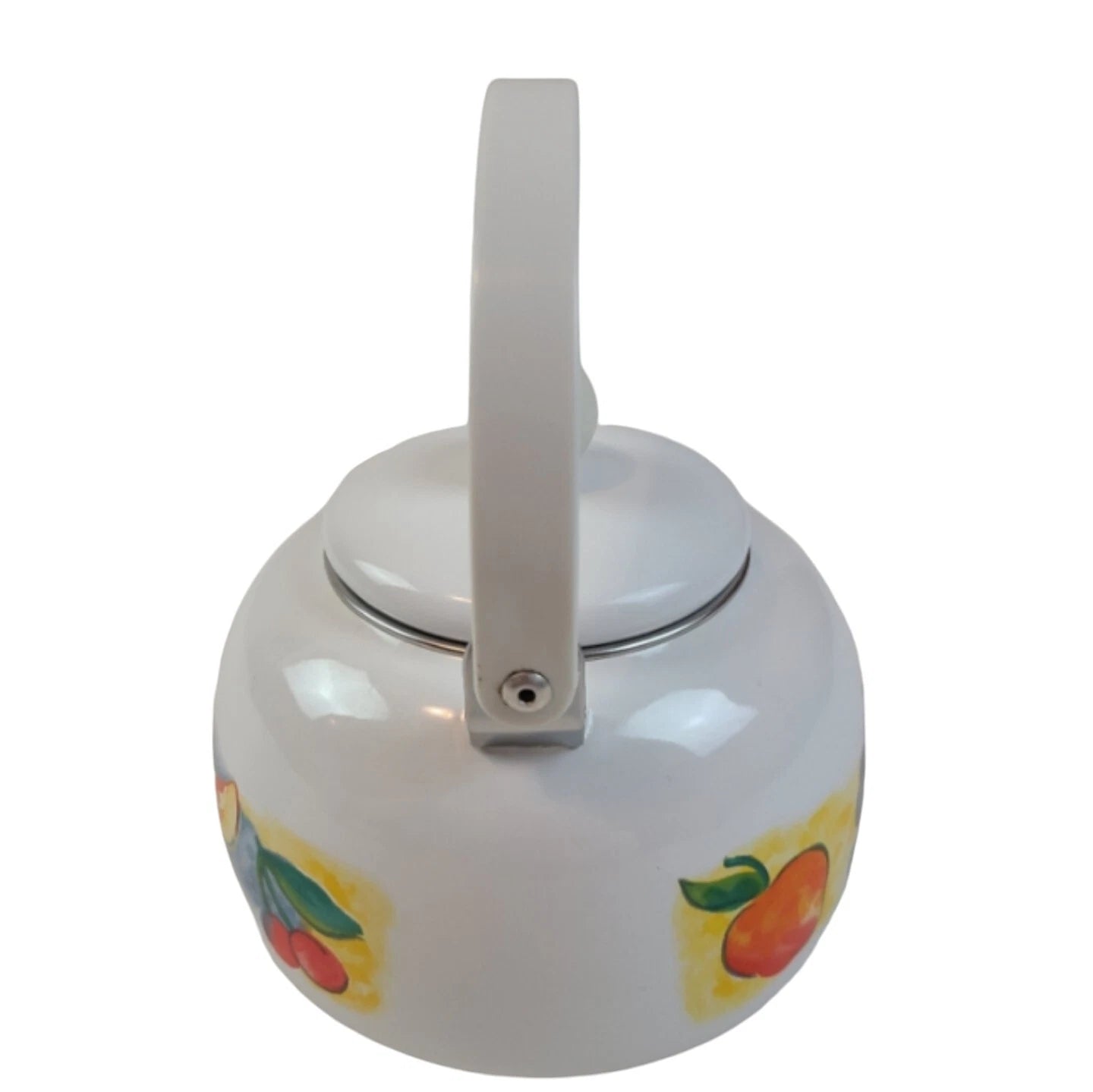 vintage white enamel tea kettle