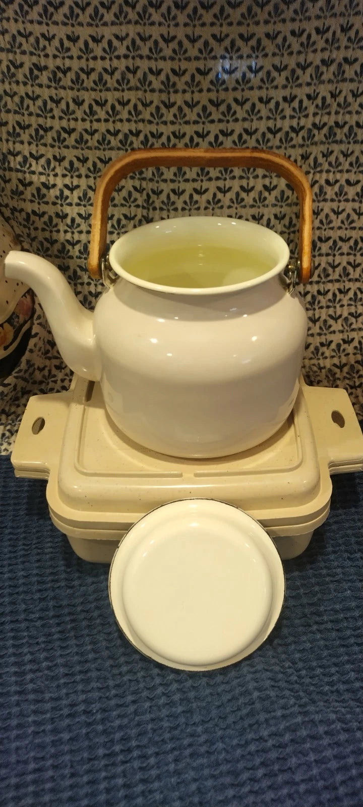 Vintage Enamel Coated Copco Style Teapot Kettle Rustic Farmhouse