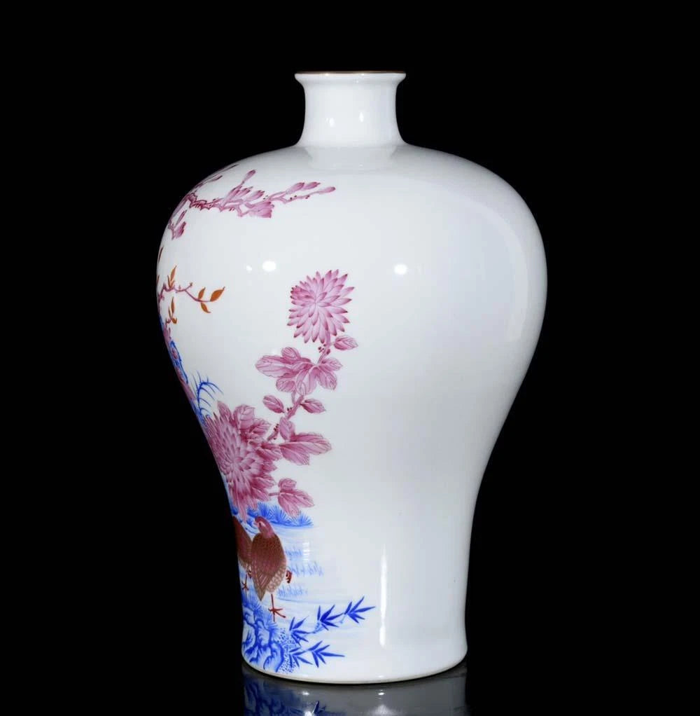 33CM Qianlong Signed Old Chinese Colour Enamel Bowl W/bird N3213