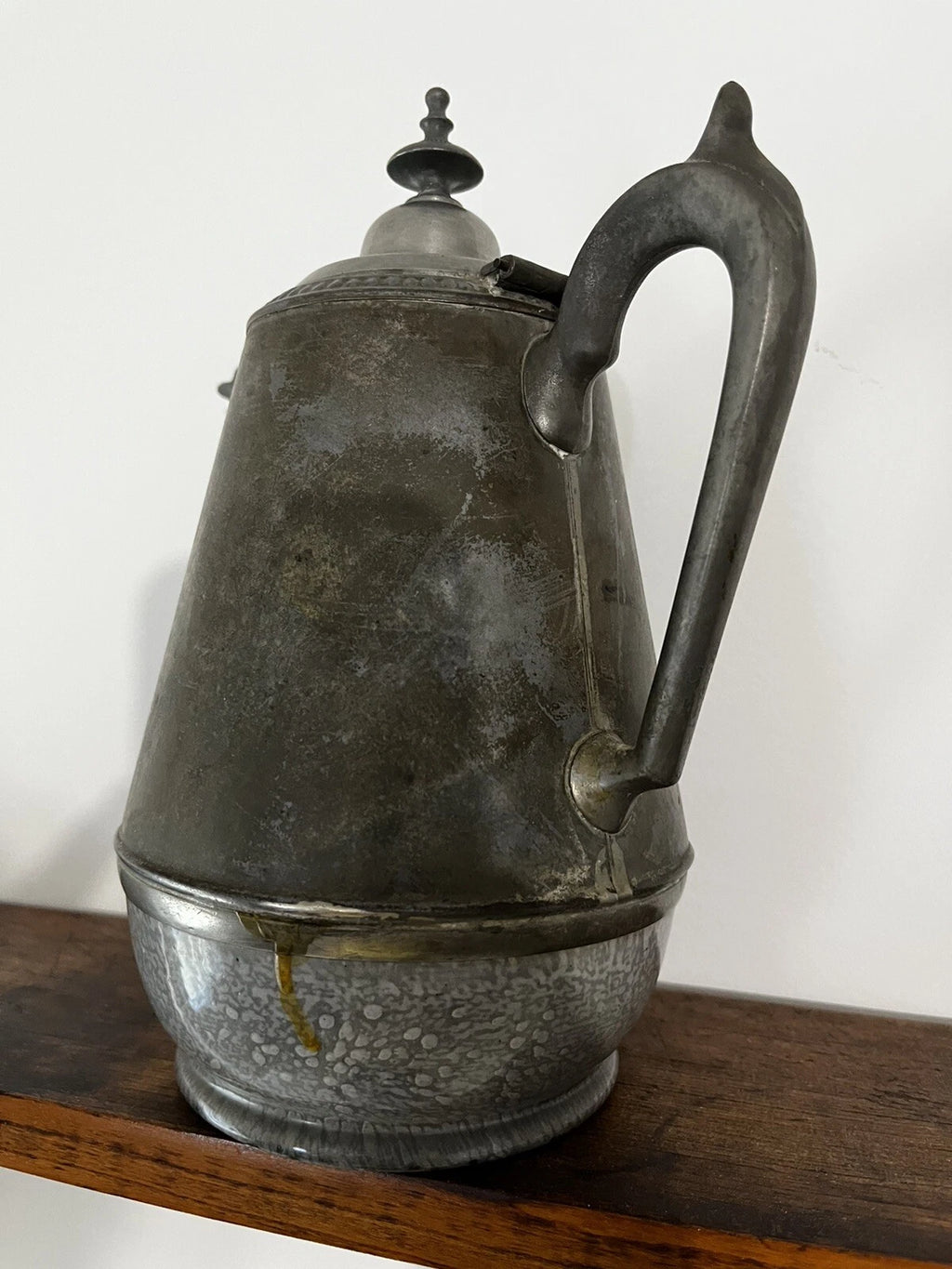 Antique Gray Graniteware Pewter Tea Pot Enamelware c1880