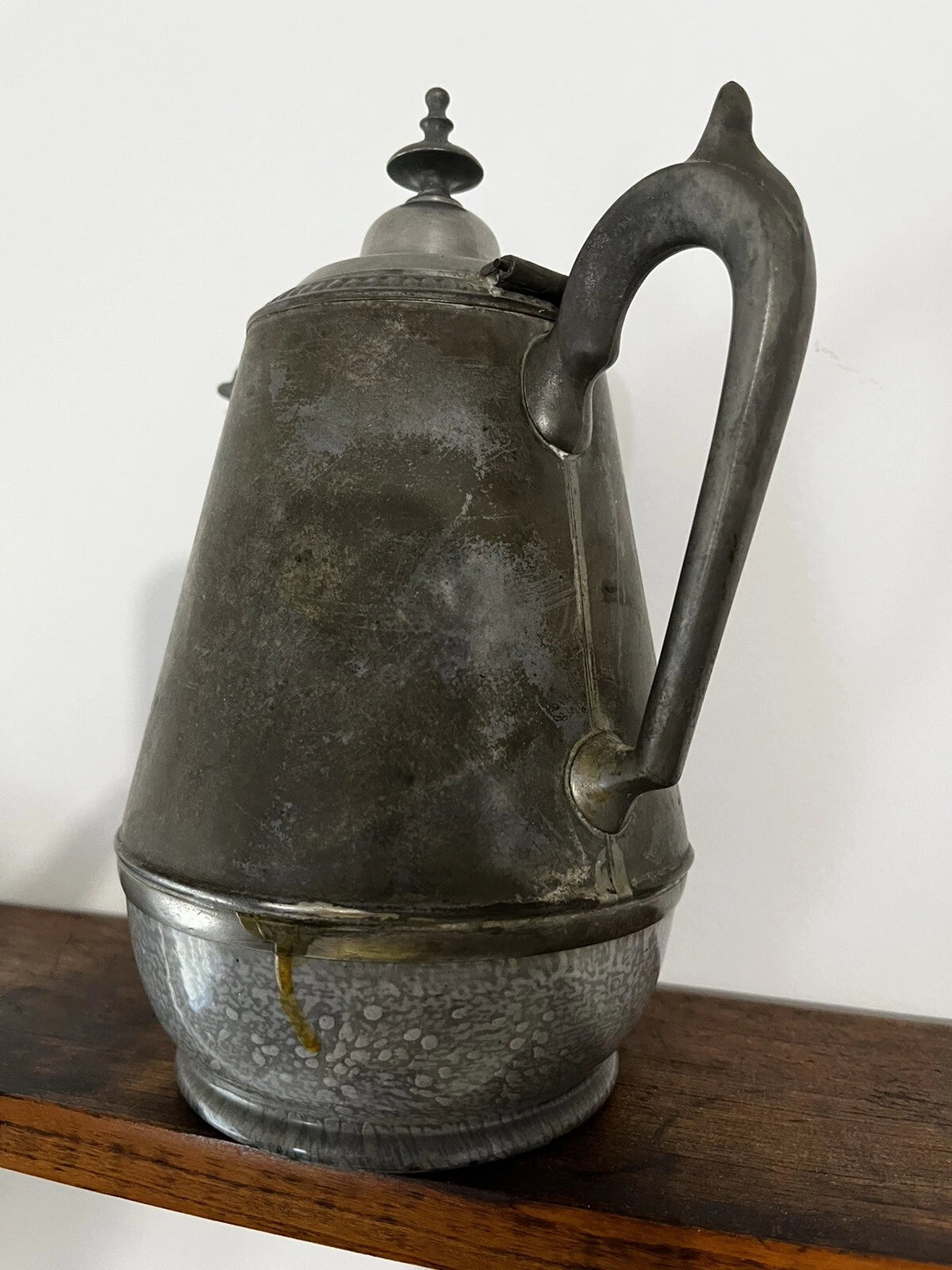 Antique Gray Graniteware Pewter Tea Pot Enamelware c1880