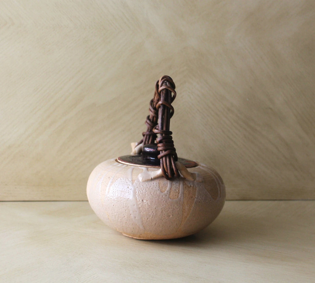 Vtg Asian Chinese Japanese Ceramic Clay Enameled Flat Teapot Kettle Raku Ware?