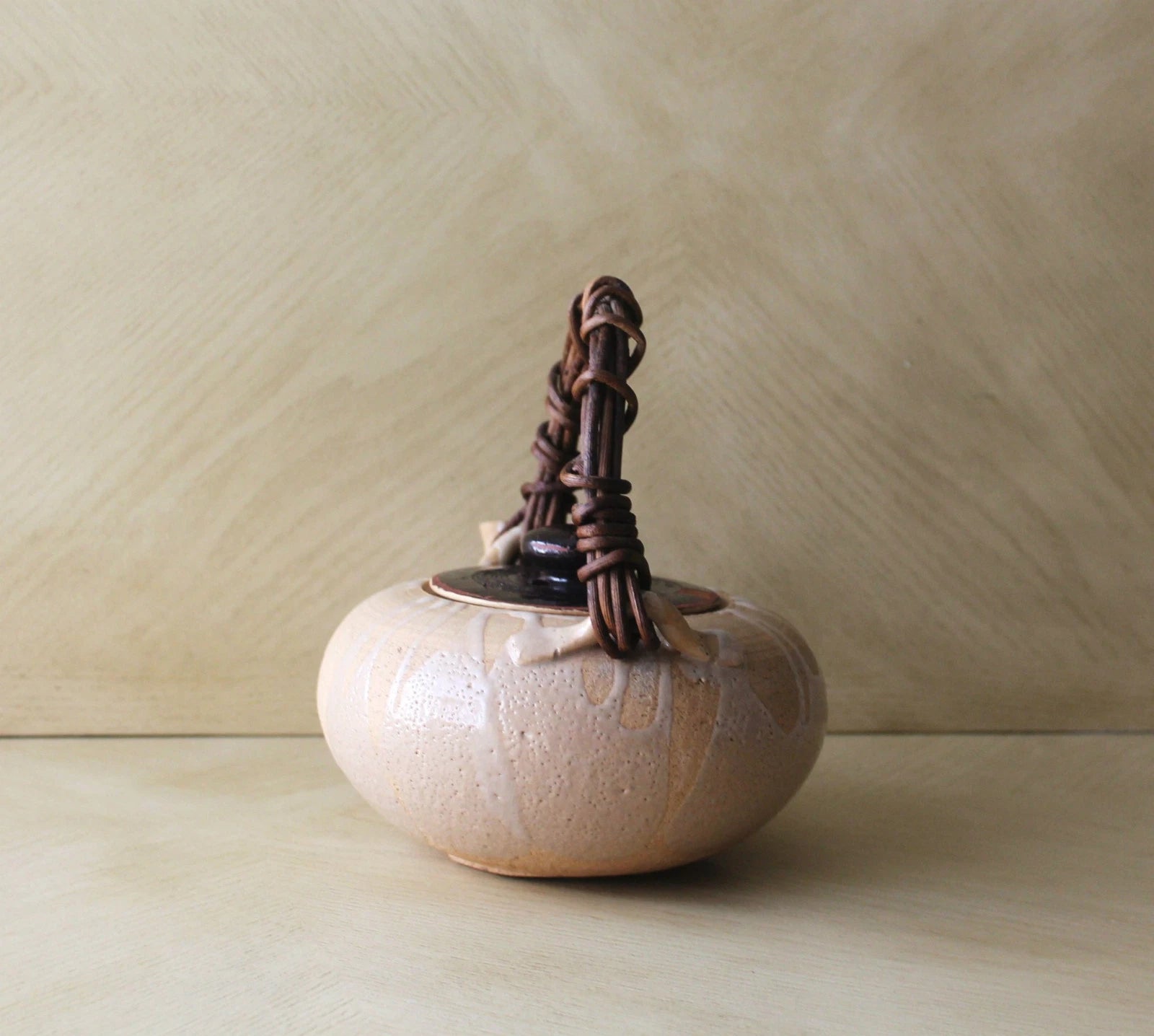 Vtg Asian Chinese Japanese Ceramic Clay Enameled Flat Teapot Kettle Raku Ware?